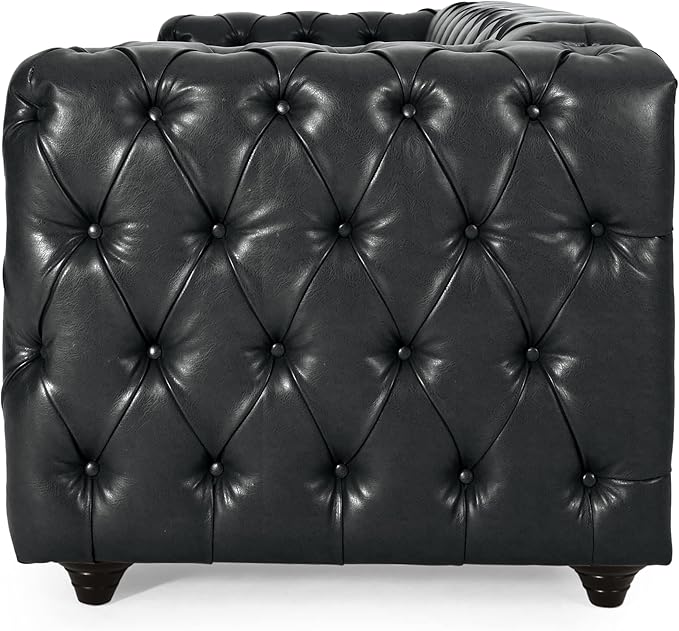 83.5 Upholstered Chesterfield Couch Modern 3 Seater Sofa with Tufted Back and Square Arms Wood Leg Nailhead Sofa for Living Room/Office/Apartment/Small Space PU Leather Black