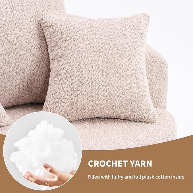 40” Beige Round Swivel Chair with 3 Pillows &amp Thick Cushion Oversized 360° Swivel Accent Chair Modern Boucle Armchair for Nursery Living Room Bedroom Club