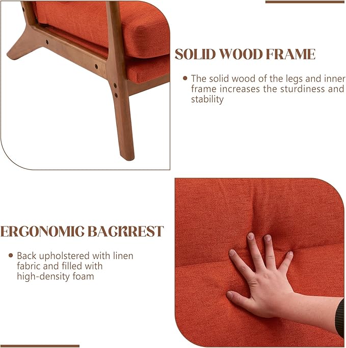 Hommoo Arm Chair Modern Accent Chair Comfy Linen Fabric Reading Chair High Back Leisure Chair with Wood Frame Accent Chair for Living Room Bedroom Balcony Orange