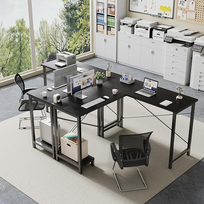 DUMOS L Shaped Desk Computer Gaming Desks Corner Office Table with CPU Shelf for Home Study Writing Work Station 50 Inch Black