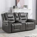 Leather Reclining Sofa SetHome Theater Seating with Center Console Storage Cup Holders 2 Seater for Living RoomOfficeHome TheaterRV. Loveseat(Grey)