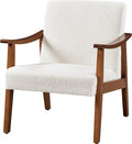 Topeakmart Living Room Accent Chair Mid Century Leisure Chair with Wooden Frame Modern Barrel Chair for Living Room Bedroom Ivory