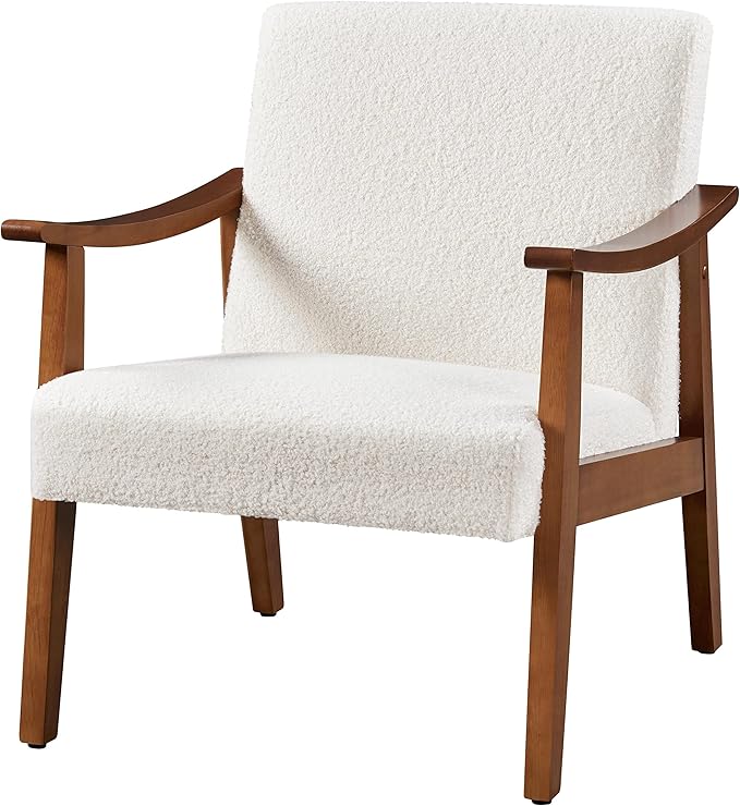 Topeakmart Living Room Accent Chair Mid Century Leisure Chair with Wooden Frame Modern Barrel Chair for Living Room Bedroom Ivory