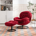 Accent Chair TV Chair Living Room Chair with Ottoman Dark RED