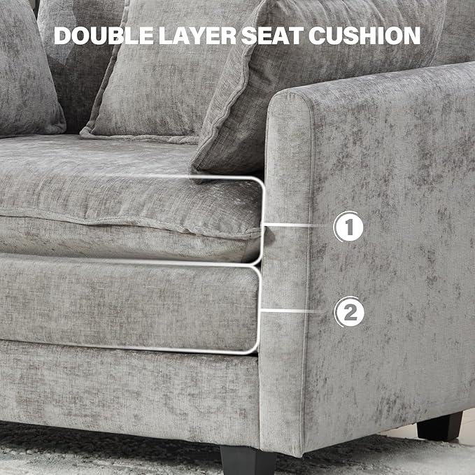 78 2-Seater Modular Sectional SofaChenille Deep Seat Couch for Apartment Living RoomLight Gray | Loveseat Deep Seat Medium Soft Removable Cushion Wooden Frame