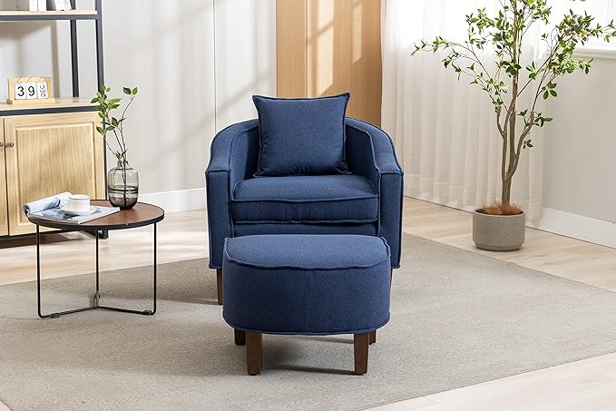 Accent Chair with Ottoman Mid Century Modern Barrel Chair Upholstered Club Tub Round Arms Chair for Living Room