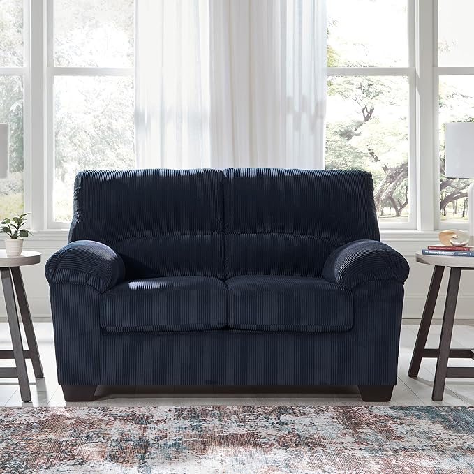 Signature Design by Ashley SimpleJoy Contemporary Loveseat for Living Room Blue