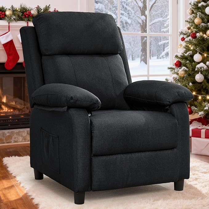 Recliner Chair Living Room Chairs for Adults Padded Deep Seat Reading Chair with Side Pockets Small Recliners for Small Spaces Lounge Chair for Living Room Bedroom and RV (Linen)