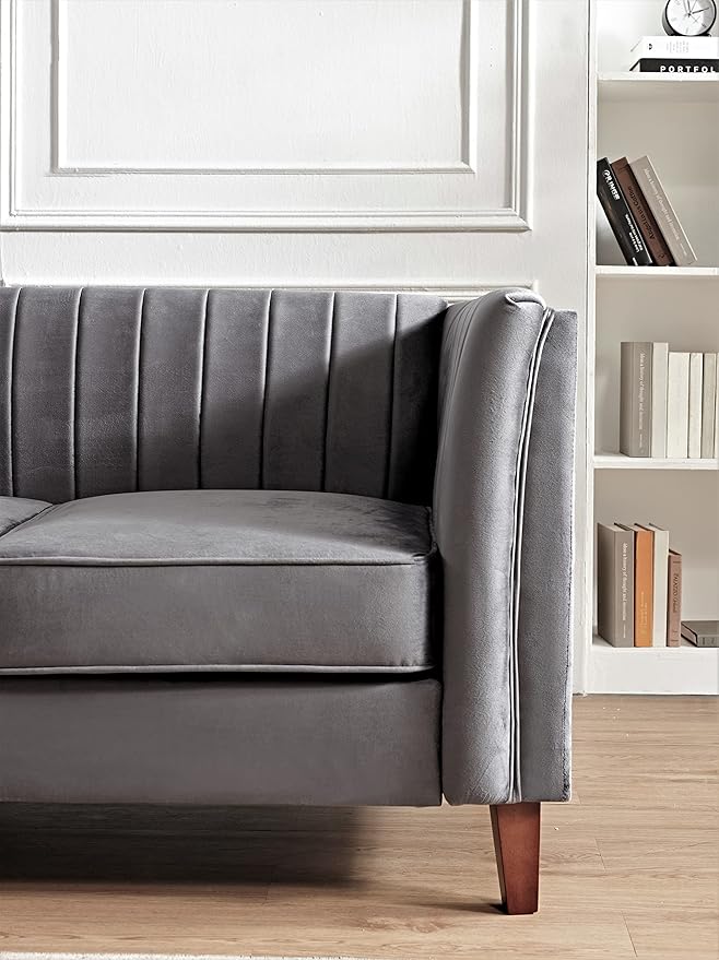 Container Furniture Modern Luxury Velvet Chair for Living Room with High Density Foam Soft Fabric Upholstery Removable Cushions and Solid Wood Legs 36.6'' Wide Armchair Grey