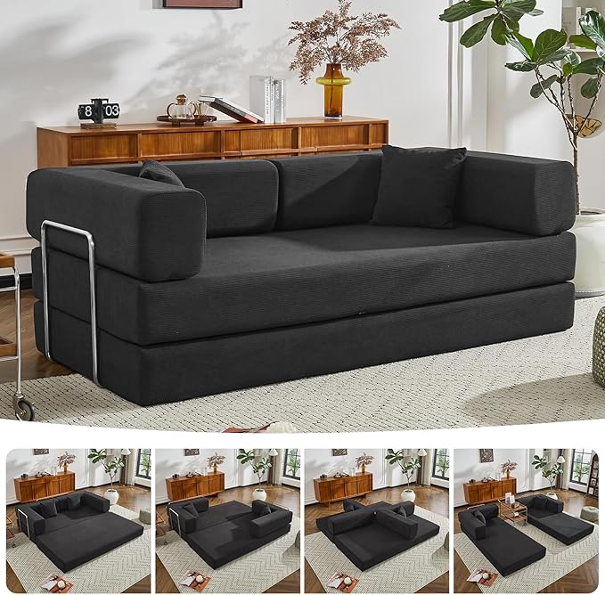 4-in-1 Folding Convertible Sofa Bed King-Size Corduroy Sleeper with No Assembly Oversized Floor Couch for Living Room Bedroom and Guest Room