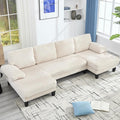 114.2” W Corduroy Sectional Sofa for Living Room U-Shaped Couch with Double Chaises and Comfortable Backrest Modern 4-Seater Deep Cloud Sofa for Small Spaces(Beige)