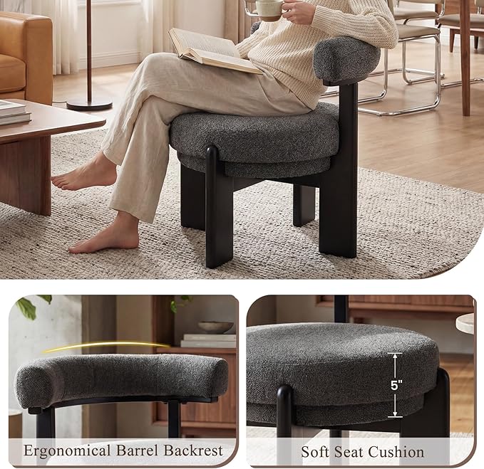 Modern Accent Chair Set of 2 Upholstered Barrel Chair Faux Sherpa Comfy Side Chair with Wooden Frame for Living Room Bedroom Black
