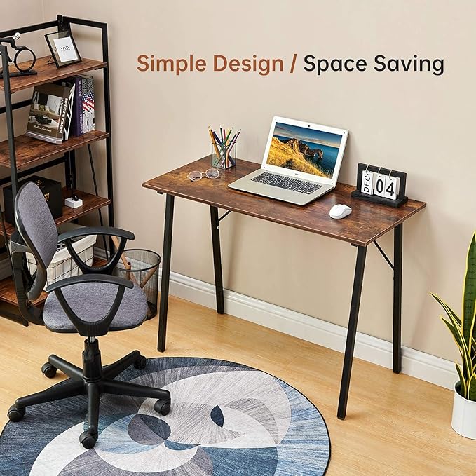 Coavas Computer Desk 40 Small Student School Writing Desk Easy Assembly Study Writing Table Home Office Desk Modern Simple Style PC Desk for Small Space Study Kids Black Desk Metal Frame