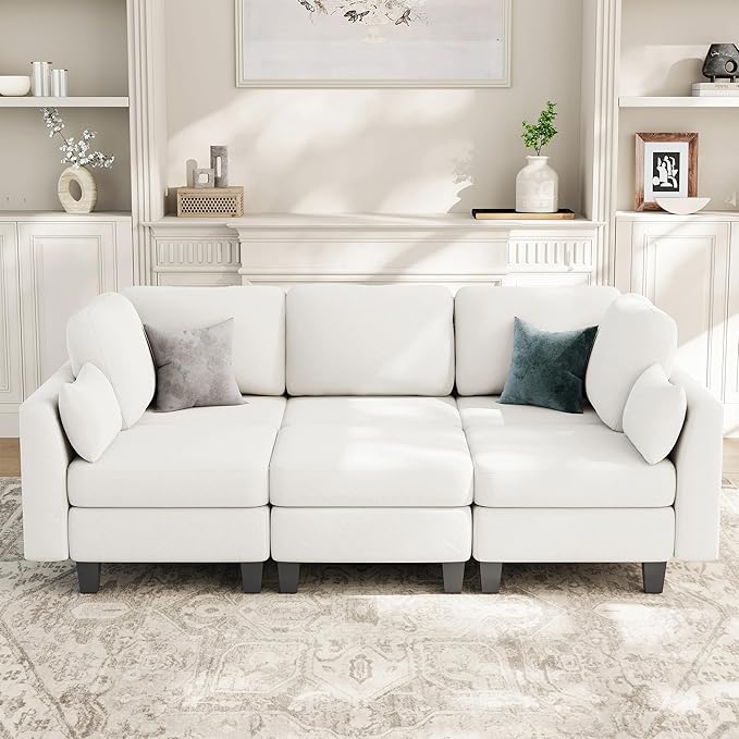Sectional Sleeper Sofa 6 Seaters Modular Sleeper Sofa Couch Comfy Sectionals Couches Bed Convertible Sofas with Ottomans Modular Sectional Couches for Living Room White