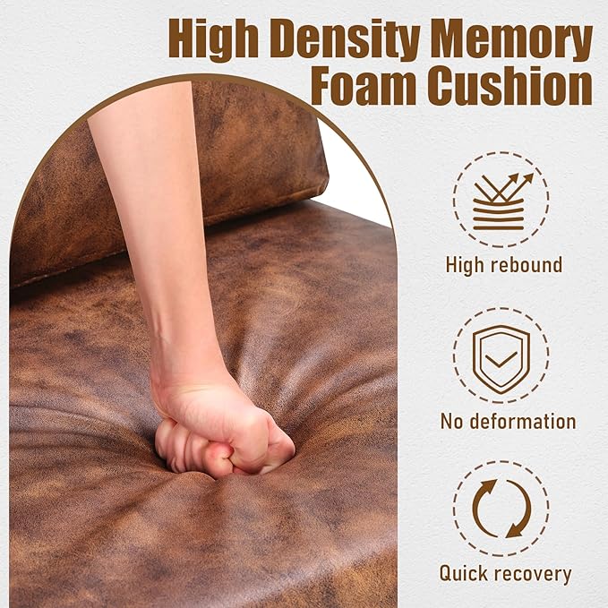 PrimeZone Mid-Century Modern Accent Chair Set of 3 - Comfy Faux Leather Living Room Chair Lounge Armchair with Extra Soft Padded &amp Cushion Ergonomic Accent Chair for Bedroom Office Brown