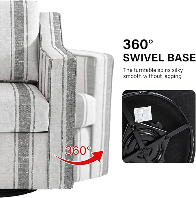 Swivel Accent Chair Modern Round Barrel Arm Chair for Living Room Bedroom Comfy Club Reading Chairs for Adults (Stripe Grey Set of 2)