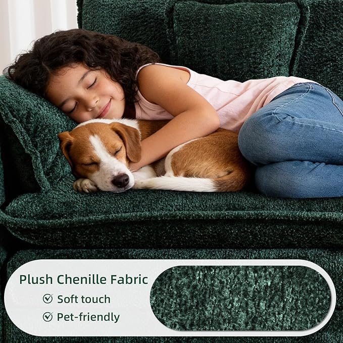 GNIXUU 112 Green Modular Cloud Couch Sofa Modern Chenille L Shaped Sectional Couches for Living Room Comfy Deep 4 Seater Sofa with Movable Ottoman &amp 3 Pillows