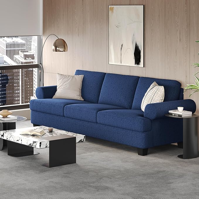91 Inch Lawson Sofa with Extra Deep Seats Oversize Mid-Century 3-Seat Sofa Couch for Living Room Apartment Lounge Dark Blue