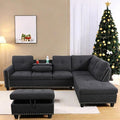 FONTOI L Shaped Sectional Couch with Otttoman 97 Sectional Sofa for Living Room Flannel Modular Couches with Cup Holders for Bedroom Apartments Black Grey