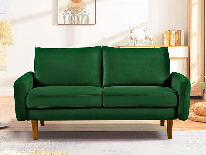 Kent Velvet Loveseat Sofa for Modern Living Rooms and Compact Spaces Comfy 2 Seater Couch Studio Apartment Furniture with Sleek Design Green