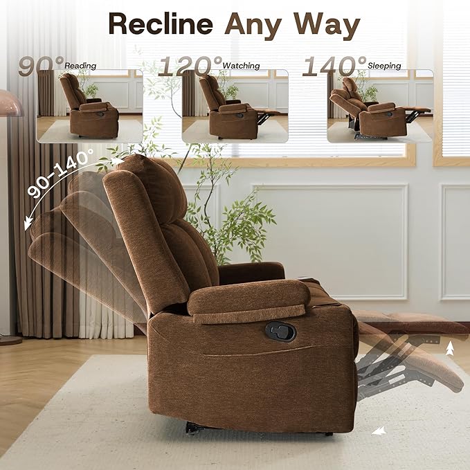 3-Seater Manual Reclining Sofa with Cup Holders Large Chenille Fabric Recliner Couch with Wide Seats Spill-Resistant &amp Easy Assembly Double Side Reclining Chairs for Living Room RV