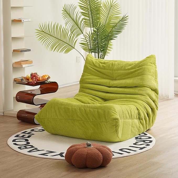 N&ampV Fireside Chair Mid Century Armless Floor Sofa Soft Premium Corduroy Floor Lounge Chair Foam Sofa Accent Chair for Living Room Bedroom and Office Lime