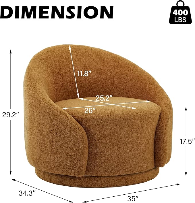 Swivel Barrel Accent Chair 360° Small Round Sofa Chair Comfy Modern Reading Armchair for Living Room Bedroom (Boucle Rusted Orange Set of 2)