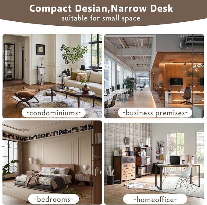 SoarFlash 39 Inch Small Computer Desk with Drawer Mid-Century Modern Writing Desk with Solid Wood Legs - Compact Home Office Desk &amp Makeup Vanity for Small Space Bedroom Study Table in Brown