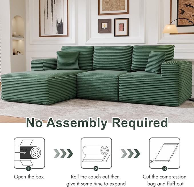 104 Modular Sectional Sofa with L-Shape Chaise Modern Upholstered Cloud Couches for Living Room Bedroom No Assembly Required Green