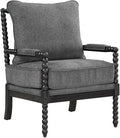 OSP Home Furnishings Eliza Spindle Accent Chair Charcoal Grey Fabric with Black Wood