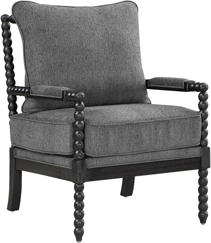 OSP Home Furnishings Eliza Spindle Accent Chair Charcoal Grey Fabric with Black Wood