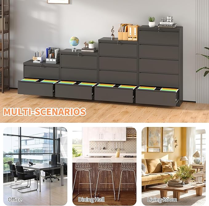 5 Drawer Small File Cabinet with Lock Under Desk Locking Storage Cabinet Organizer Filing Cabinets for Home OfficeBlack
