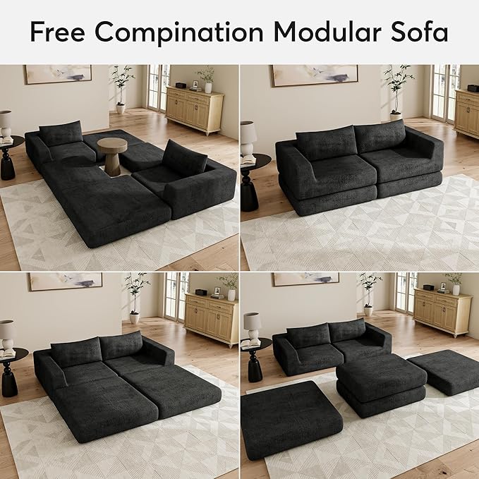 Cloud Boneless Modular Sectional Sofa 69 Modern Chenille Couch for Living Room Convertible L-Shaped Sleeper Sofa Bed with Ottoman Deep Seat Cloud Couch Sectional No Assembly RequiredGray