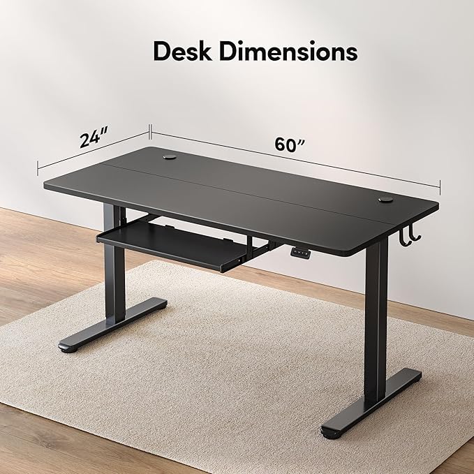 FEZIBO Standing Desk with Keyboard Tray 60 x 24 Inch Adjustable Height Sit Stand Desk with Memory Presets for Home Office Ergonomic Computer Workstation Black