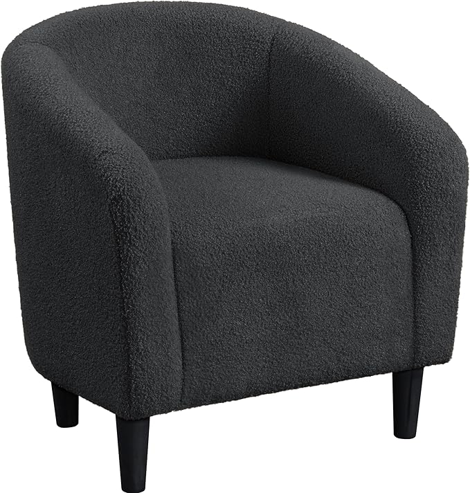 Yaheetech Accent Barrel Chair Boucle Fabric Club Chair Furry Sherpa Elegant Armchair with Cozy Soft Padded Suitable for Living Room Bedroom Reception Room Office Dark Gray