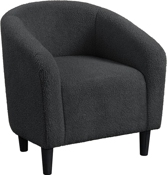 Yaheetech Accent Barrel Chair Boucle Fabric Club Chair Furry Sherpa Elegant Armchair with Cozy Soft Padded Suitable for Living Room Bedroom Reception Room Office Dark Gray