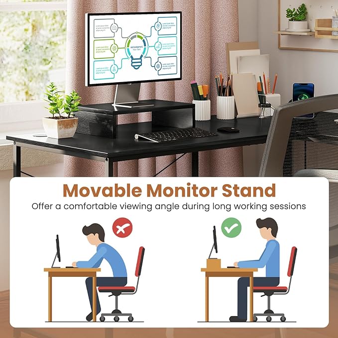 Tangkula L-Shaped Computer Desk with Power Outlets 95” Long 2-Person Desk with Monitor Shelf Modern Corner Desk Gaming Table with USB Ports for Home Office