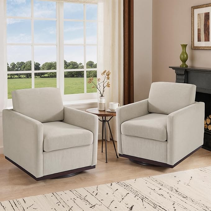 Swivel Barrel Accent Chair Mid Century Modern Arm Chair for Living Room Bedroom Comfy Club Reading Lounge Sofa Corner Chairs for Adults (Chenille Sand Set of 1)