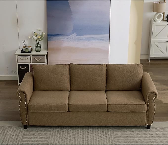 Pull Out Sofa Bed Queen Size Sleeper Sofa with Memory Foam Mattress 3 in 1 Convertible Pullout Couch Bed 3-Seater Comfy Upholstered Loveseat Sofas for Living Room Guest Room RV (Brown Linen)
