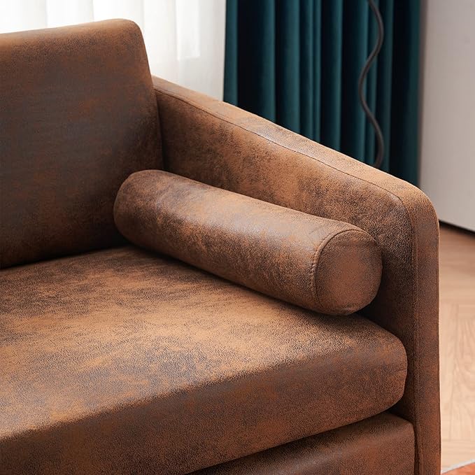 Karl home Loveseat Sofa 52 Bedroom Couch Mid-Century 2-Seat Sofa Bronzing Cloth Upholstered Love Seat with Metal Legs for Living Room Bedroom Balcony Apartment Office Brown