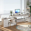 HOMBCK L Shaped Desk with Drawers and Shelves 55 Office Desk with Storage Removable Monitor Stand Reversible L Shaped Desk Corner Desk for BedroomHome Office White &amp Walnut