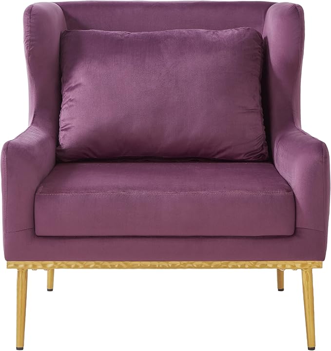 Christopher Knight Home Vincenzo Upholstered Club Chair Velvet Accent Chair Single Lounge Curved Armchair Comfort Seating Armchair Reading Single Sofa Sturdy Iron Legs for Living Room Purple