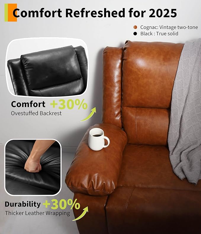 GAOMON Electric Lift Recliner Chair with Heat and Massage PU Leather Power Lift Recliner for Elderly &amp Mobility Impaired Adjustable Back &amp Legs Heavy Duty 400lbs Capacity Lift Chair for Sen