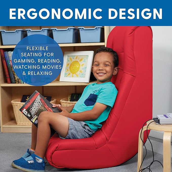 Factory Direct Partners Soft Tufted Floor Rocker - Cushioned Ground Chair for Kids Teens and Adults - Great for Reading Gaming Meditating TV - Red 10488-RD