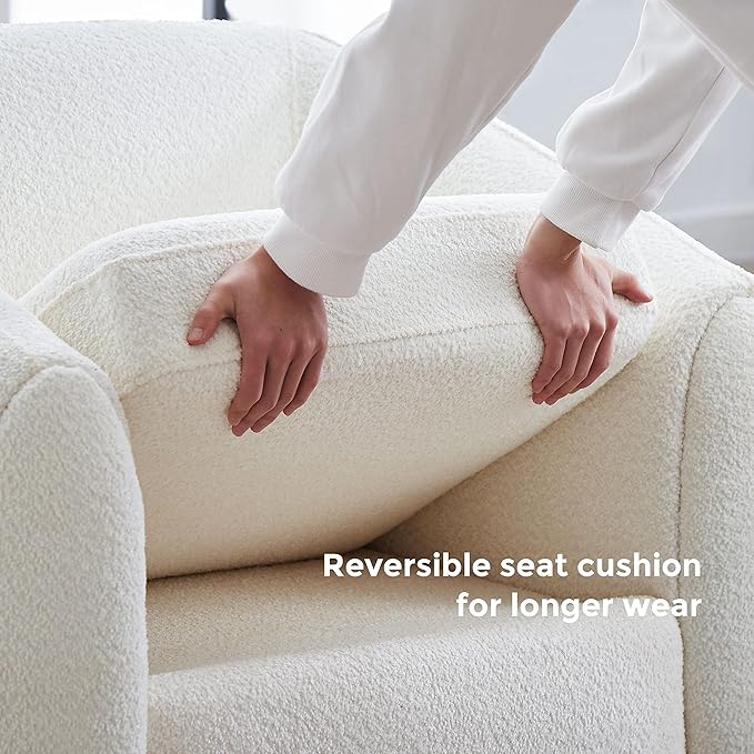 VANOMi Accent Chair for Living Room Oversize Armchairs with Thick Cushion Sherpa Living Room Chairs for Reading Bedroom Apartment Corner White