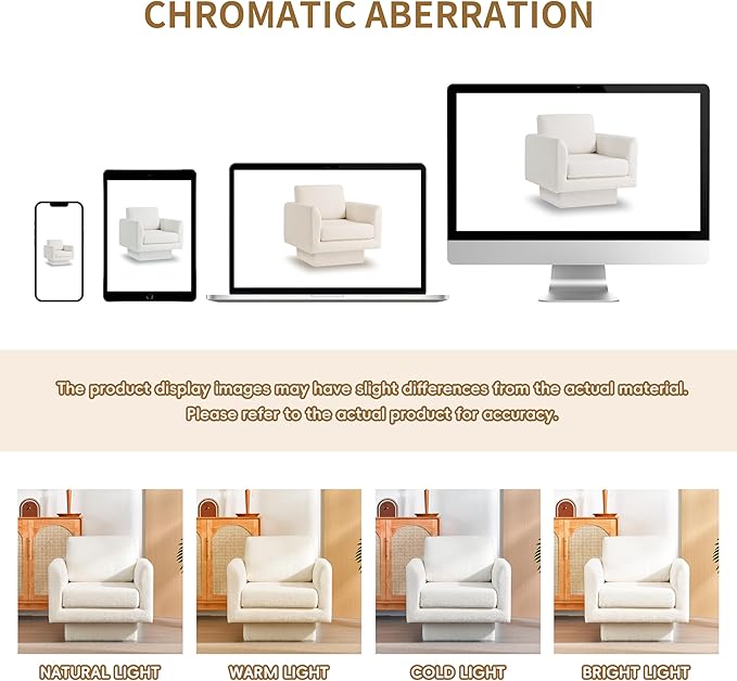 360° Swivel Modern Accent Chair 30 W Teddy Velvet Sherpa Fabric Armchair Thick Padded Upholstered Barrel Chair Comfy Lounge Sofa Reading Club Chair for Living Room Bedroom Nursery (Cream)