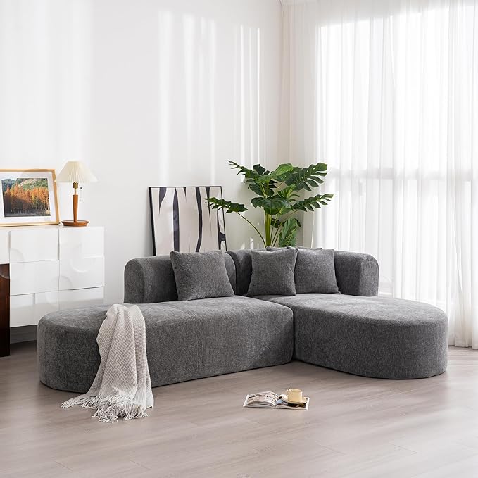 Mirod Stylish Corner Sofa for Living RoomVersatile Design for Relaxation and ConversationCurved Seat with Wide StitchingPerfect for Living Room Bedroom and Office (Grey#039)