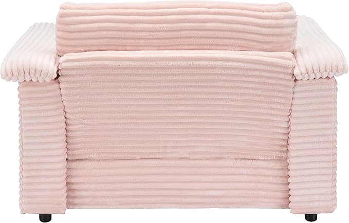 Oversized Chaise Lounge Chair with Storage Ottoman &amp USB Ports Fluffy Corduroy Cloud Couch Sleeper Sofa Bed with Arm Rest Comfy Overstuffed Sofa Chair Set for Living Room Bedroom (Pink)