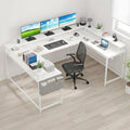 U Shaped Computer Desk with Power Outlets &amp RGB LED Lights Reversible l Shaped Corner Desk with Monitor Stand Black Willow Wood Finish Gaming &amp Home Office Desk