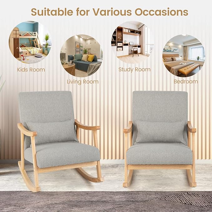 GORELAX Upholstered Rocking Chair Rocker Glide Accent Chair with Extra Back Pillow Modern Single Recliner Armchair for Living Room Nursery Bedroom (2)